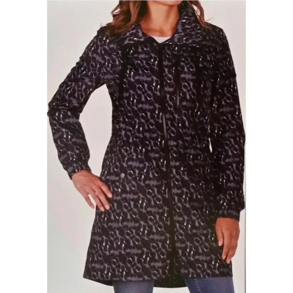 Lucky‎ Brand Mid Thigh Length Rain Jacket Leopard Print Women's